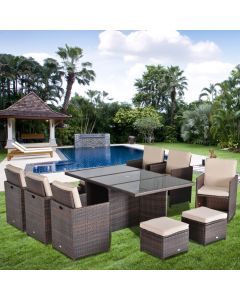 Outsunny Outdoor Garden Rattan Cube Dining Set Table, Chairs & Stools Brown 