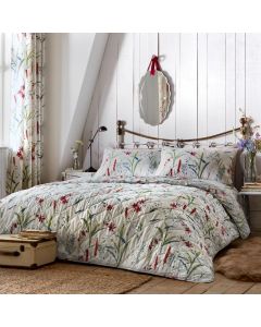 Dreams & Drapes Celine Floral Sprigs Bedspread White Red Green Blue King 200 x 230cm
