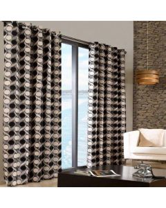 Melange Home Limoges Geometric Print Eyelet Lined Curtains  Black Beige W 229 x 228cm Drop