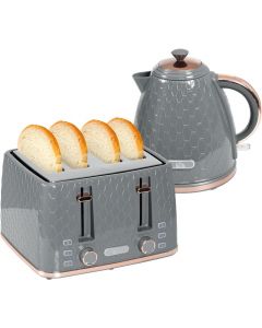 HOMCOM Fast Boil Kettle and 4 Slice Toaster Set with 7 Browning Controls and Crumb Tray Grey Pink 1.7L 3000W