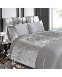 Rapport Luxury Crushed Velvet Panel Duvet Cover Set Silver Grey Double 4FT6