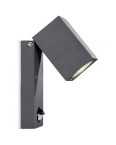 AEG BERRIE IP54 Outdoor Garden Wall Light 6W LED and Motion Detector Flexible Head, Aluminium Anthracite Grey 16cm H x 9.5cm W