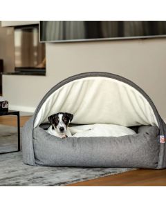 Sleep Fox Snuggle Cave Pet Dog Bed Grey Quilted Medium 85L x 75W x 55Hcm