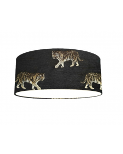 House Additions Tiger Animal Print Chenille Velvet Drum Pendant Lampshade, Black 35cm D
