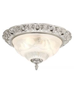 Haysom Interiors Traditional 2 Light Flush Ceiling Light Satin Nickel and Floral Glass