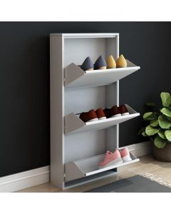 en.casa Sokndal Shoes Cabinet Light Grey 3 Tilting Drawers Compartments Metal 
