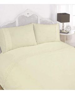 Belle Amie Sorrento Broderie Lace 3ft Single Bed Duvet Quilt Cover Set Cream Beige 