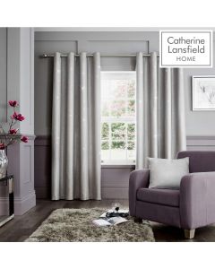 Catherine Lansfield Eyelet Glamour Weave Curtains Grey Silver W168 x 137cm D