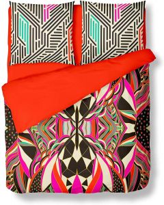 HelenGeorge Braco Cotton Sateen Duvet Cover Set, King Bed 5 ft Multicoloured Orange
