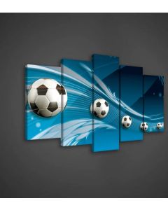House Addictions Canvas Wall Art Picture Football Graphics Art Framed Blue Background 5 Pieces 60cm H x 100cm W