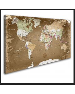 LanaKK Weltkarte World MapiPhotographic Print Canvas, Antique Brown 70Hx100Wcm