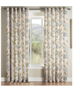 Montgomery Solo Semi-Sheer Eyelet Curtains Blue and Beige 228 x 182 cm
