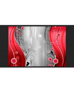 East Urban Home Behind the Curtain of Red Wallpaper Mural 2.10m x 300cm Red Black Grey 