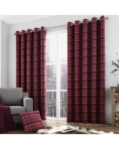 Curtina Cameron Checked Eyelet Lined Curtains 229 x 183cm Purple and Red