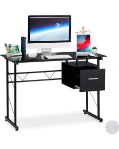 Relaxdays Modern Glass Office Computer Desk Writing Table with Drawer Black