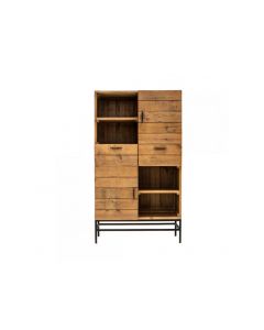 BelHome Storage Cabinet Cupboard Bookcase 2 Drawers 2 Doors Pine Wood Industrial Light Brown 