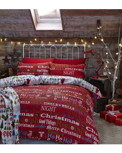 House Additions, Christmas Slogans Duvet Set, 55% Cotton 45% Polyester Percale Red Single 3Ft
