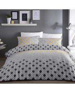 Dreams & Drapes Duvet Cover Set Geometric Flowers Grey and Yellow King 5Ft 