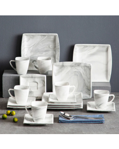 MALACASA Blance 18 Pieces Coffee Tea Set Service for 6 Porcelain Marble White and Grey 