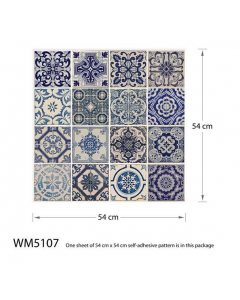 Almelo Tiles Adhesive Vinyl Wall Sticker Blue Patterned 12PK 108cm H 
