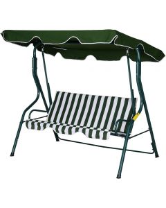 Outsunny 3 Seater Garden Swing Bench Adjustable Sun Canopy Metal Frame Green 170x110x153cm 