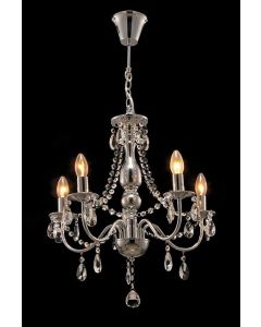 Ai Lighting Classic 5 Light Candle-shaped Pendant Chandelier with Clear Crystal Drops, Polished Chrome Dia 50cm x H60cm -140cm