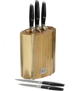Arthur Price Kitchen 6 Piece Oval Wooden Knife Block Set, Stainless Steel