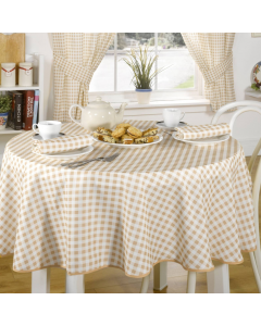 From Lola with Love Gingham Check Beige PVC Round Tablecloth 140 cm