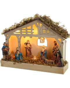 WeRChristmas Pre-Lit Christmas Wooden Nativity Scene Decoration Illuminated with 5 LED 26cm 