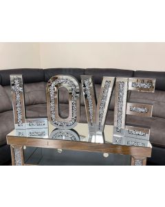 House Additions 4 Piece Crushed Diamante Love Letter Mirrored Wall Decor Set 50 cm
