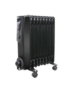 House Additions Electric Oil Filled Radiator Heater Portable 9 Fin Black 2000W
