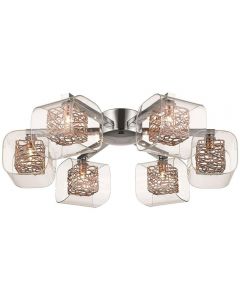 Lekki Aldermoor Flush Fitting 6 Light Ceiling Light Copper and Polished Chrome 17cm H x 60cm D