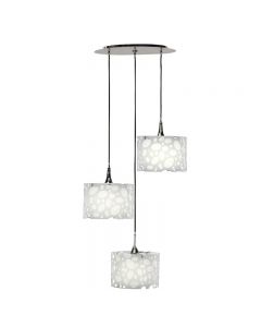 Mantra Lupin Pendant 3 Light Drum Chandelier, Gloss White Polished Chrome