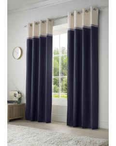 Ideal Textiles Toronto Lined Eyelet Navy Blue Curtains Ring Top, 117cm W x 137cm Drop