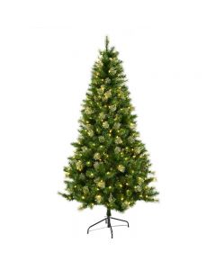 The Seasonal Aisle Balmore Mixed 7ft Green Pine Artificial Christmas Tree with 150 Coloured and White Lights with Stand