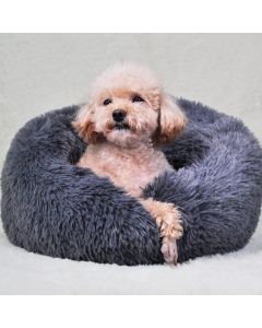 House Additions Fluffy Doughnut Cushion Dog Pet Bed Dark Grey 50cm