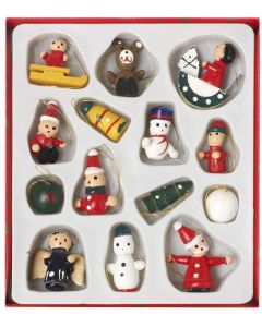 Heaven Sends Wooden Miniature Christmas Tree Decorations Twiggy Set Of 14 Red Green