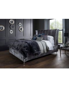Manhattan Luxury Velvet Bed Frame Malta Slate Titanium Grey 4FT 6 Double