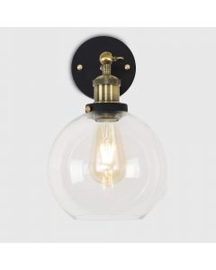 MiniSun Steampunk Style Wall Light Black Antique Brass Gold and Clear Glass Globe Shade