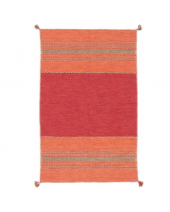 Kilim Azizi Rug Hand-Woven Flatweave Slip Backing Braided Cotton Rectangular Red 200 x 140 cm 
