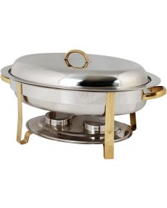 Thunder Group Stainless Steel 6 Quart Gold Accented Oval Chafer 