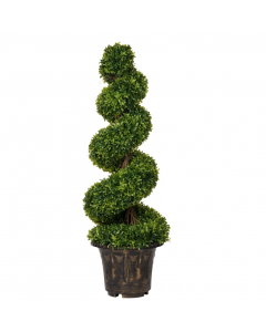 Aufora Tall Artificial Topiary Spiral Tree with Vintage Black Planter Pot 102cm H