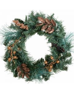 WeRChristmas Rustic Copper Christmas Wreath Decoration, Green 45 cm