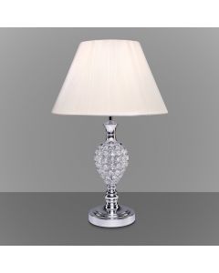 Simplex Acrylic Beads Table Lamp with Empire White Silk Shade, Chrome 55cm