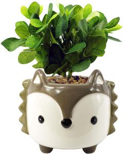 Leaf Ceramic Grey Fox Planter with Artificial Mosaic Plant Decor 22cm