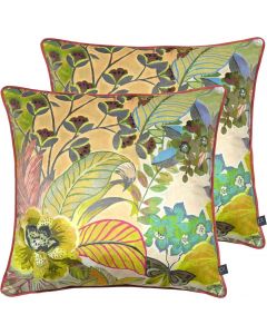 Prestigious Textiles Hidden Paradise Set of 2 Filled Cushions Velvet Floral Yellow 55 x 55 cm