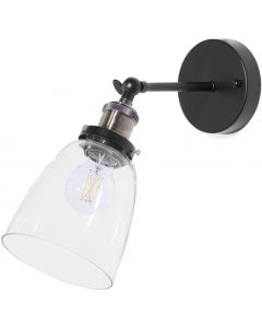 Beliani LOVAT 1 Light Clear Glass Wall Lamp, Black with Brass finish