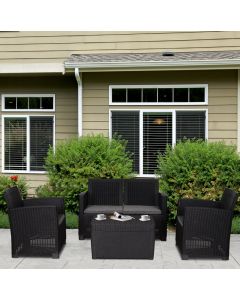 Outsunny Outdoor Garden 4 Seater PP Rattan Effect Sofa Set with Coffee Table, Black 
