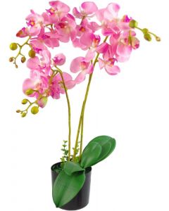 Leaf Home Decor Realistic Artificial Orchid Flower Display in Pot Pink 60cm