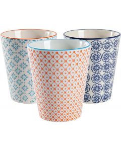 Nicola Spring Set of 6 Coffee Mugs No Handle 300ml Porcelain White Blue Orange 